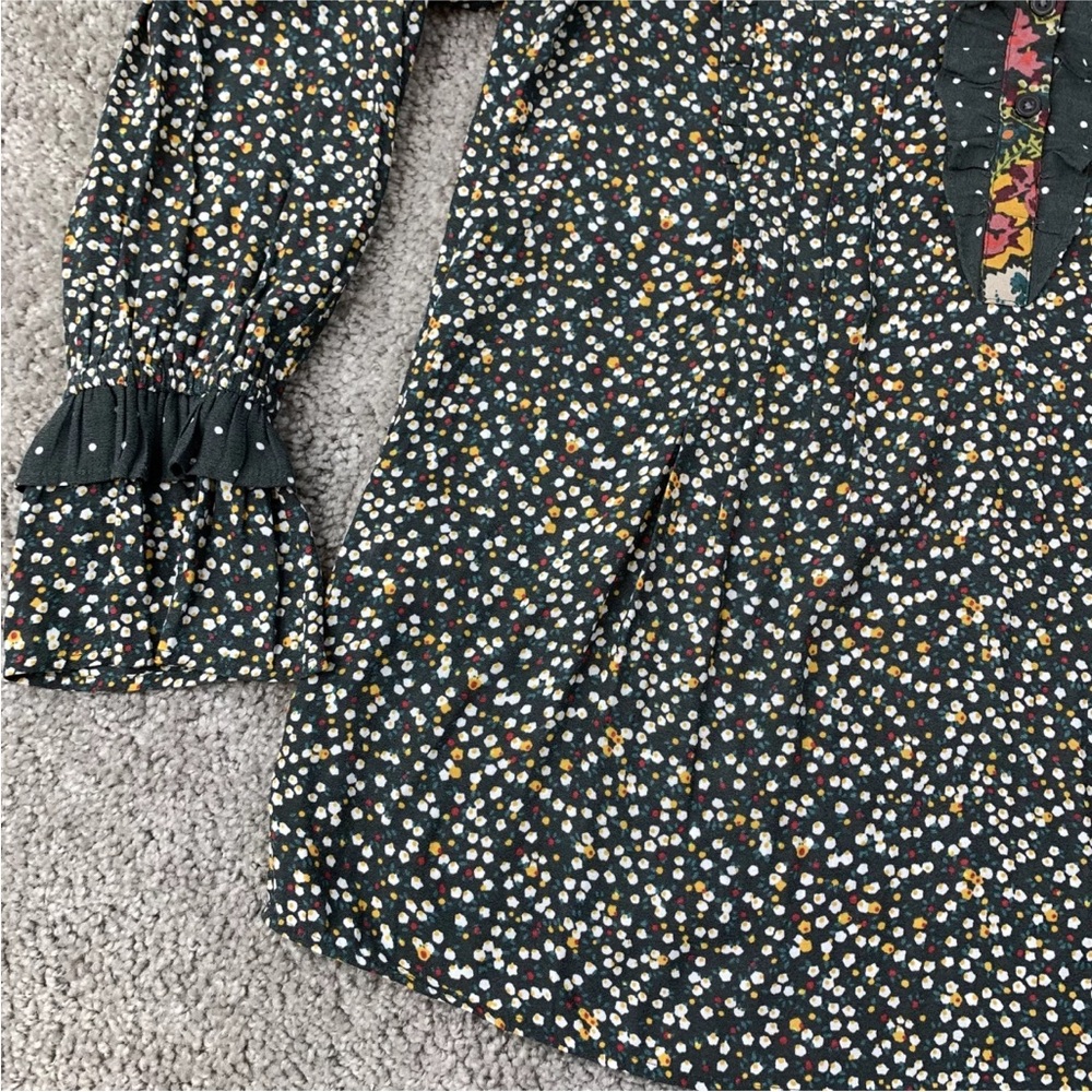 Ann Taylor LOFT Popover Black & Gray Buttoned Blouse w/ Mandarin Collar - Picture 2 of 3